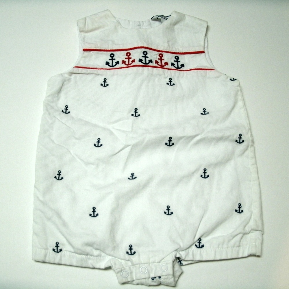 Hartstrings Romper Anchors White Red Blue Natuical Boy's Size 3-6 Months